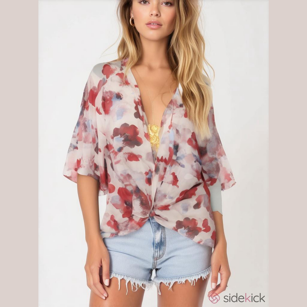 Peach Love Kimono Coverup Top Tie Front Floral Boho Festival Beach Summer OS